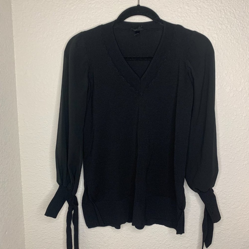 TOPSHOP V Neck Sweater with Chiffon Sheer Sleeves Size 4